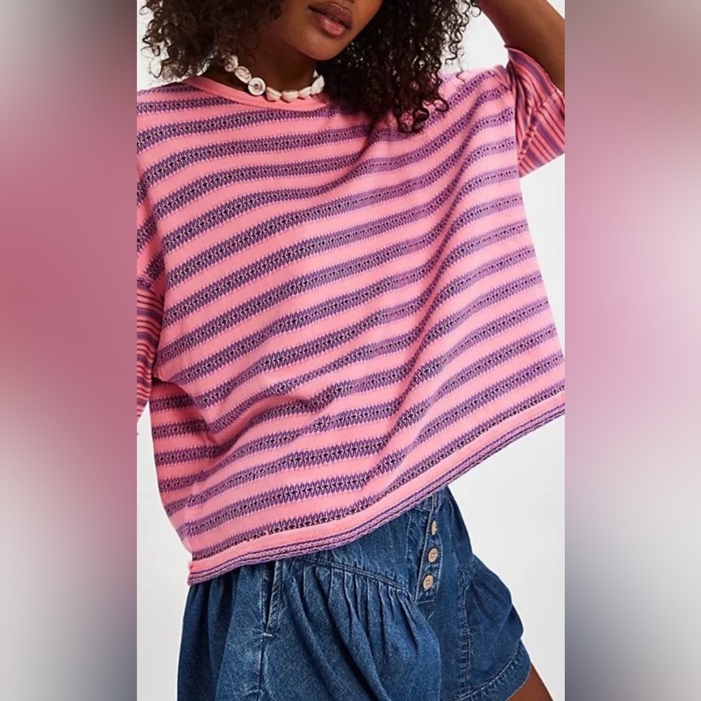 NWT FREE PEOPLE WE THE FREE SUMMER STRIPE TEE - Picture 2 of 3